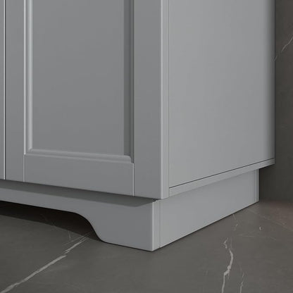 OLD CAPTAIN Double Door Bathroom Vanity with 24 Inch Sink, Quick Assembly Cabinet, White & Grey
