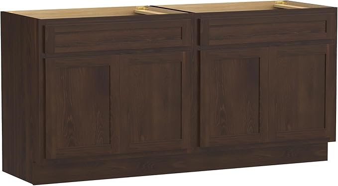 Vanity Art 66 Inch Bathroom Base Cabinet Only, Double Sink Top (Not Include Sink) with Door & Soft Close Hinge, Unassembled Floor Cabinet, Brown, 2ea 33 Inch Combo