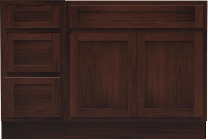 Vanity Art 48 inch Bathroom Vanity with Double Shutter Door, Wood Bathroom Vanity Cabinet with Soft Closing Shaker Drawer, Sturdy Floor Mounted Storage Cabinet Organizer for Bathroom, VA4048-3-B