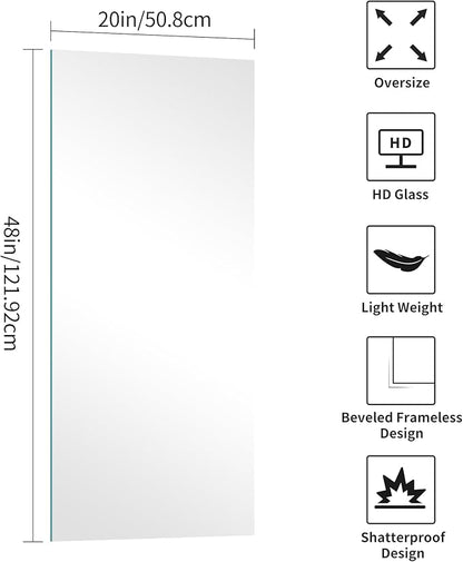 KOCUUY Frameless Mirror, 20x48 Inch Bathroom Mirrors for Over Sink, Large Rectangle Unframed Wall Mirror with Polished Edge, Upgraded 3mm Tempered Glass, Horizontally or Vertically
