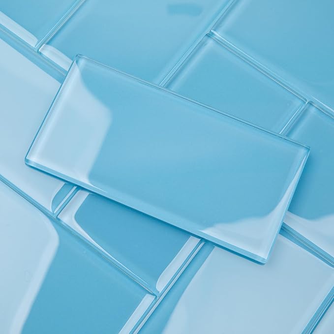 Blue Glass Subway Tile, Glass for Bathroom Kitchen Shower Backsplash Wall, 3 x 6 Inches, 4 Sq.Ft.
