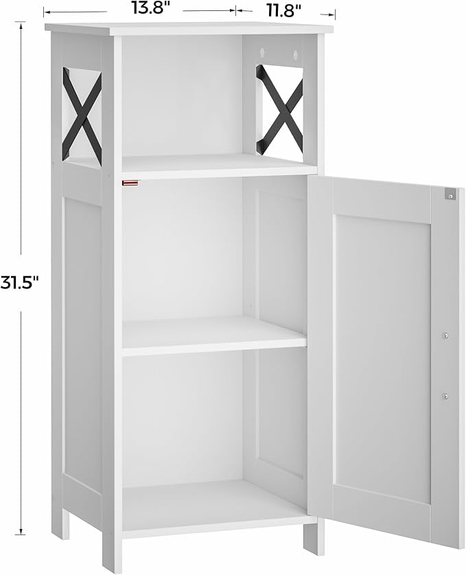 Homhedy Farmhouse Bathroom Storage Cabinet with Doors, Small Floor Cabinet | Toilet Paper Cabinet with Adjustable Shelf, Freestanding Storage Cabinet for Kitchen/Laundry/Living Room, 14"W, White