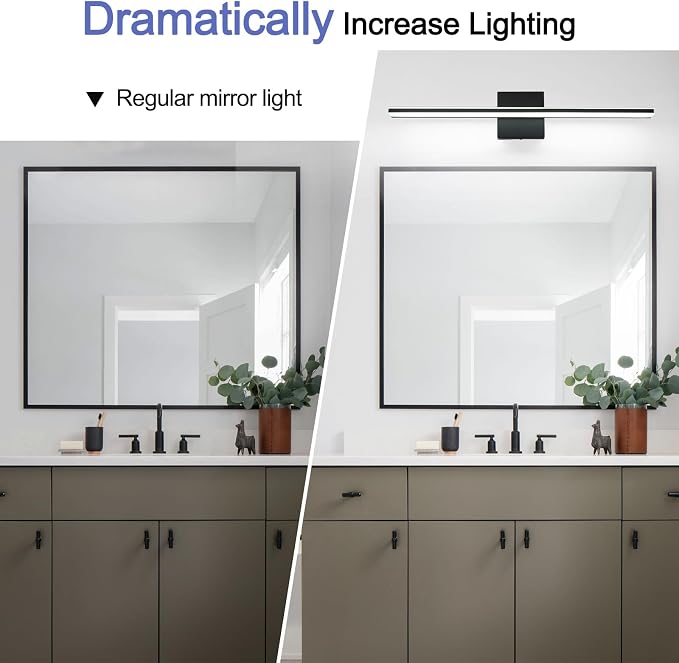 Black Vanity Light Fixture 24 Inch Bathroom Lamps Over Mirror 14W Modern Bath Vanity Sconces Matte Black LED Lights for Bathroom Bedroom Wall Lighting 6000K Restroom Lighting