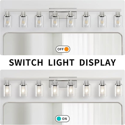 52inch Brushed Nickel Vanity Light Fixtures, 8 Light Brushed Nickel Bathroom Vanity Lights Over Mirror, Matte Nickel Modern Bathroom Wall Lighting for Mirror Bedroom,Living Room
