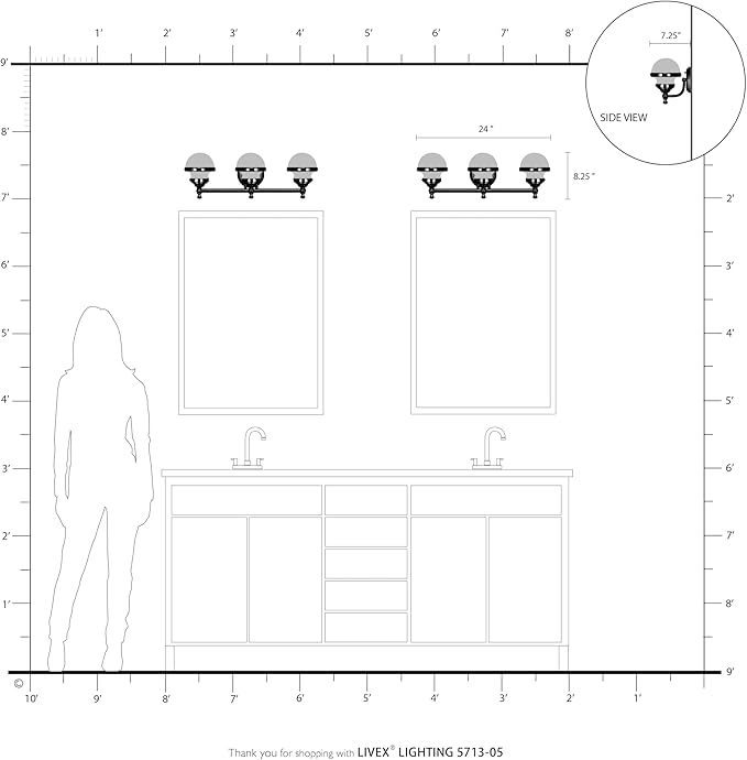 Livex Lighting 5713-05 Oldwick 3 Polished Chrome Bath Light, 24 x 7.25 x 8.25