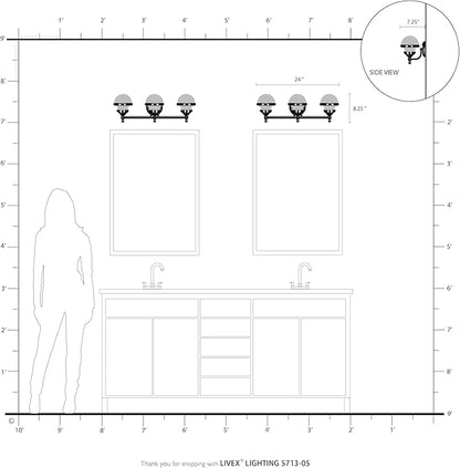 Livex Lighting 5713-05 Oldwick 3 Polished Chrome Bath Light, 24 x 7.25 x 8.25
