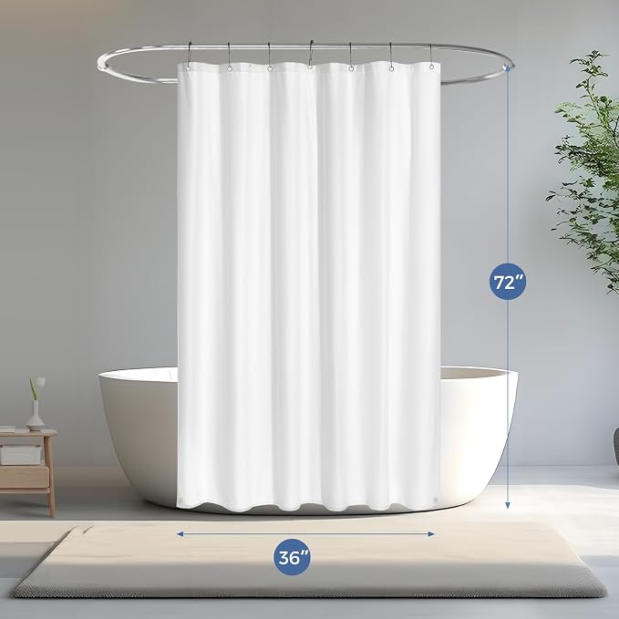 downluxe Waterproof Fabric Shower Curtain Liner, Soft Cloth Shower Liner with Magnets, Machine Washable & Hotel Quality Bathroom Curtain, 36" W x 72" L, Waffle White