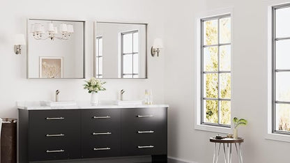 Keonjinn 30x30 Inch Brushed Nickel Bathroom Mirror for Over Sink, Rectangle | HD Tempered Glass, Vanity Mirror, Brushed Framed, Square Corner, Modern Farmhouse, Wall Mounted Mirrors, Aluminum Alloy