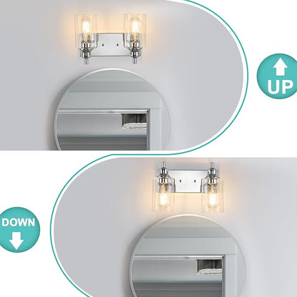 2-Light Bathroom Light Fixtures Modern Chrome Vanity Lights for Bathroom Lighting Fixtures Over Mirror for Cabinet Mirror Bedroom Hallway