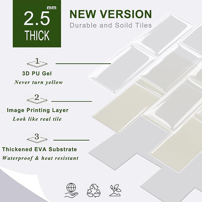 STICKGOO 10-Sheet Subway Tile Peel and Stick Backsplash, Self Adhesive Vinyl Wall Tiles, Stick on Backsplash for Kitchen and Bathroom(Thicker Design)
