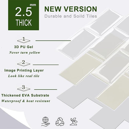 STICKGOO 10-Sheet Subway Tile Peel and Stick Backsplash, Self Adhesive Vinyl Wall Tiles, Stick on Backsplash for Kitchen and Bathroom(Thicker Design)