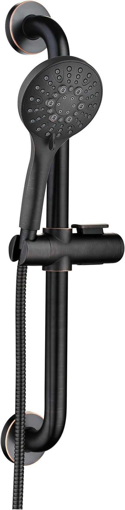 BRIGHT SHOWERS Slide Bar Shower Set with Handheld Shower Head, ADA-Compliant Stainless Steel Grab Bar, Adjustable Height and 69-Inch Hose, Oil Rubbed Bronze