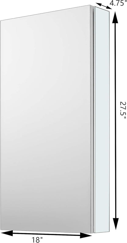 Sunrosa Aluminum Bathroom Medicine Cabinet with Mirror Door, Wall-mountable and Recessed-in Mirror Cabinet, 1 Door Medicine Cabinet Organizer (18"×27.5"×4.75"[SingleDoor])