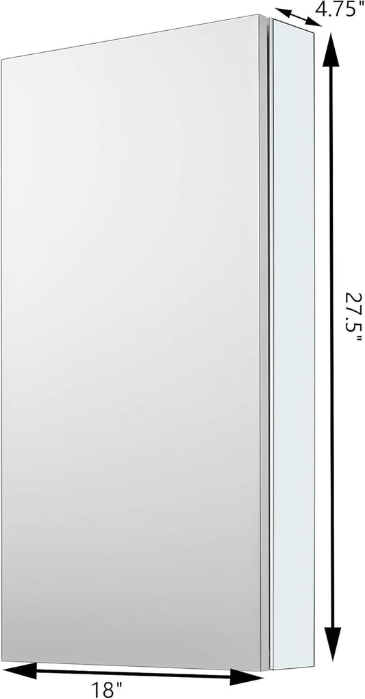 Sunrosa Aluminum Bathroom Medicine Cabinet with Mirror Door, Wall-mountable and Recessed-in Mirror Cabinet, 1 Door Medicine Cabinet Organizer (18"×27.5"×4.75"[SingleDoor])