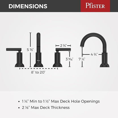 Pfister Capistrano Bathroom Sink Faucet, 8-Inch Widespread, 2-Handle, 3-Hole, NSF Certified, Spot Defense Matte Black Finish, LF049CSOSDB
