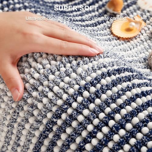 BSICPRO Bathroom Rugs Sets 2 Piece, 32"x20" + U-Shaped 24"x20", Navy Blue