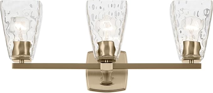 Kichler Marant 21.25" 3-Light Vanity Light with Clear Water Glass in Champagne Bronze, for Bathroom, Powder Room, Over a Mirror, (21.25" W x 9.5" H), 55216CPZWTR