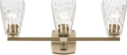 Kichler Marant 21.25" 3-Light Vanity Light with Clear Water Glass in Champagne Bronze, for Bathroom, Powder Room, Over a Mirror, (21.25" W x 9.5" H), 55216CPZWTR