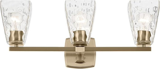 Kichler Marant 21.25" 3-Light Vanity Light with Clear Water Glass in Champagne Bronze, for Bathroom, Powder Room, Over a Mirror, (21.25" W x 9.5" H), 55216CPZWTR