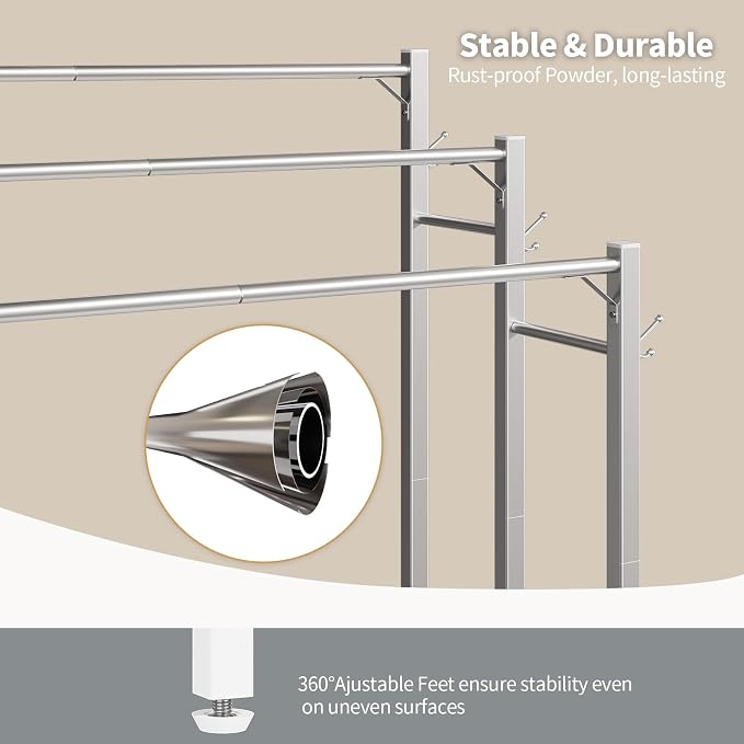 HavenlyYouth Free Standing Towel Rack for Bathroom, 3 Tier Blanket Drying Holder for Outside, Pool Towel Rack with Metal Shelf for Display and Storage, 35.8" H x 31.5" L x 11.8" W, Satin Nickel