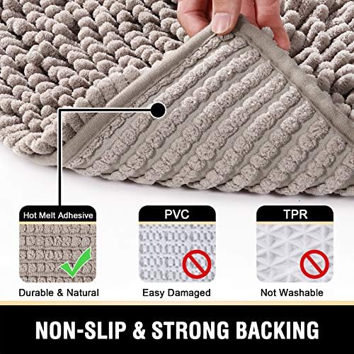 H.VERSAILTEX Bath Mats for Bathroom Non Slip Luxury Chenille Bathroom Rugs Extra Soft Absorbent Shaggy Mat Rugs Washable Fast Dry 2 Piece (Taupe, 20" x 32"/17" x 24")