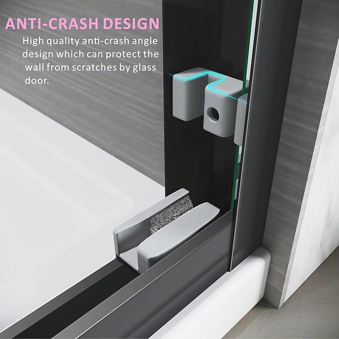 Semi-Frameless Glass Shower Door 50-54'' W x 72'' H with 4'' Adjustable Rail,Bathroom Double Sliding Door with 1/4'' Clear Tempered Glass,Matte Black 304 Stainless Steel Hardware