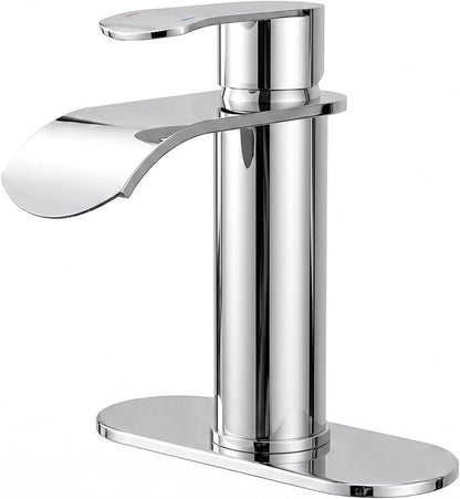 Waterfall Bathroom Faucet Chrome: WOWOW Modern Single Handle Bathroom Faucets for 1 or 3 Hole Bathroom Sink Faucet Mixer Tap Washbasin Faucet with Deck, Pop-up Drain and Supply Hoses