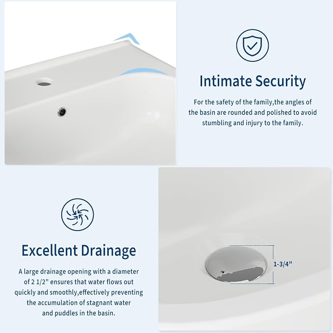 22" x 17" Pedestal Sink – White Ceramic Rectangular Bathroom Vanity with Overflow, Bathroom Pedestal Sink with 1 Faucet Hole