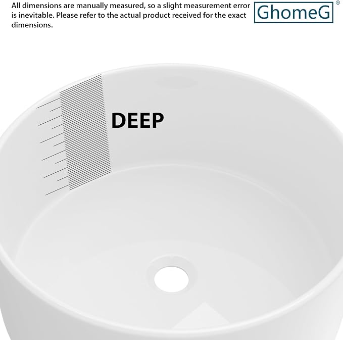 White Bathroom Vessel Sink Ceramic Vanity Art Basin Above Counter | 15"x15" Round Bathroom Sink Porcelain Vessel Vanity Sink