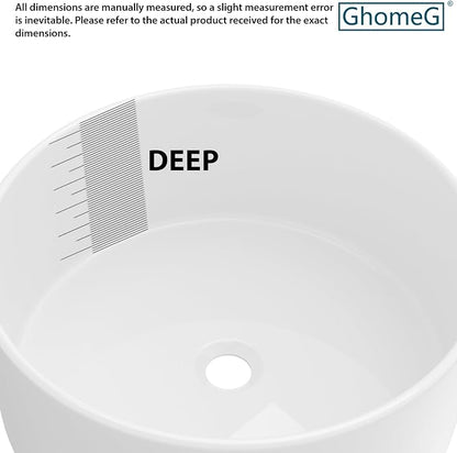 White Bathroom Vessel Sink Ceramic Vanity Art Basin Above Counter | 15"x15" Round Bathroom Sink Porcelain Vessel Vanity Sink