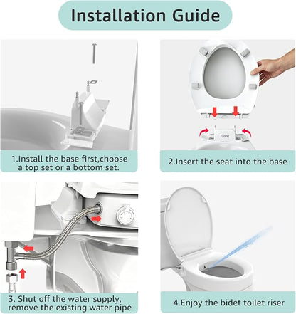 Bidet Toilet Seat Riser Round, Height 2.91inch, 3 Mode Wash No Electric | Soft Close, One-Bottone Quick Release, Safe Anti-Slip Rubber Pad Adjustable, Urine Splash Guard, Top/Bottom Fixing Compatible