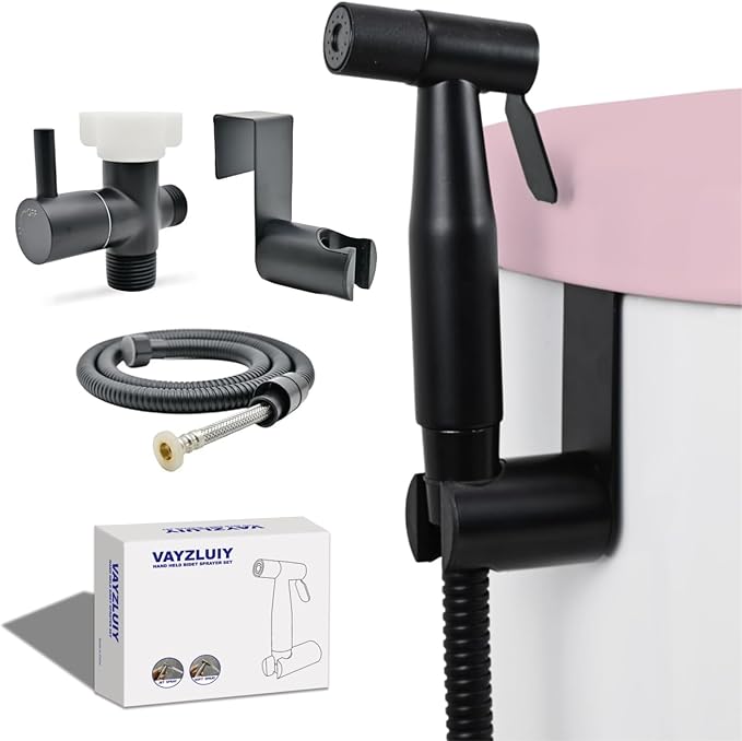Handheld Toilet Bidet Sprayer for Toilet-Adjustable Water Pressure Control with Bidet Hose for Feminine Wash, Stainless Steel Brushed Nickel Cloth Diaper for Baby Wash (Matte Black, 1)