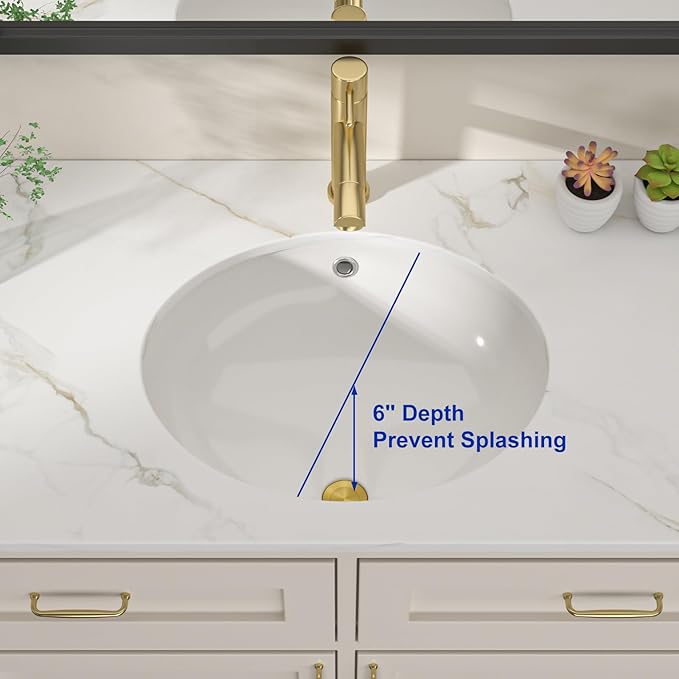 Dcolora 19 In. Oval Undermount Bathroom Sink, Ceramic Porcelain Under Counter Sink Basin for Vanity Tops, Smooth Oval Design with Clean Edge for Modern Bathrooms, 16"D x 19"W x 9"H