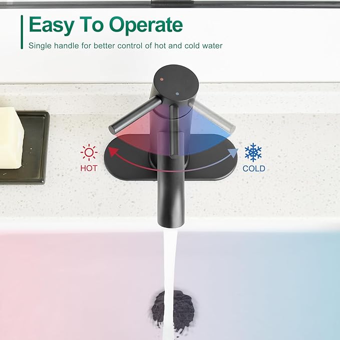 VOTON Black Bathroom Faucet Single Handle Matte Black Bathroom Sink Faucet Rv Lavatory Vessel Faucet for Bathroom Faucet 1 or 3 Hole with Deck Plate