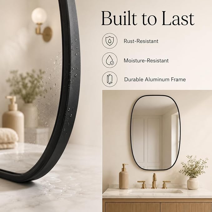 Black Oval Bathroom Mirrors 24x36 Inch | Oblong Vanity Mirror, Crystal-Clear HD Glass, Rust-Proof Aluminum Frame, Inner-Curved Decor for Bedroom, Entryway