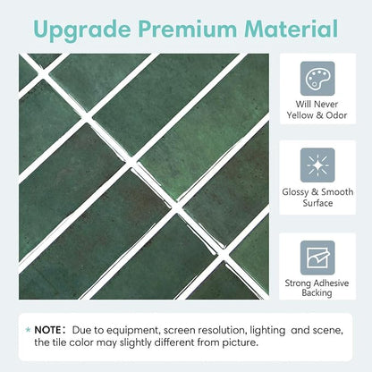 Commomy Green Peel and Stick Tile - 10 Pcs of 12'' x 12'' Vertical 3D Peel and Stick Backsplash for Kitchen and Bathroom Interior Wall Tile(Glossy Surface, Covers 10 sq.ft)