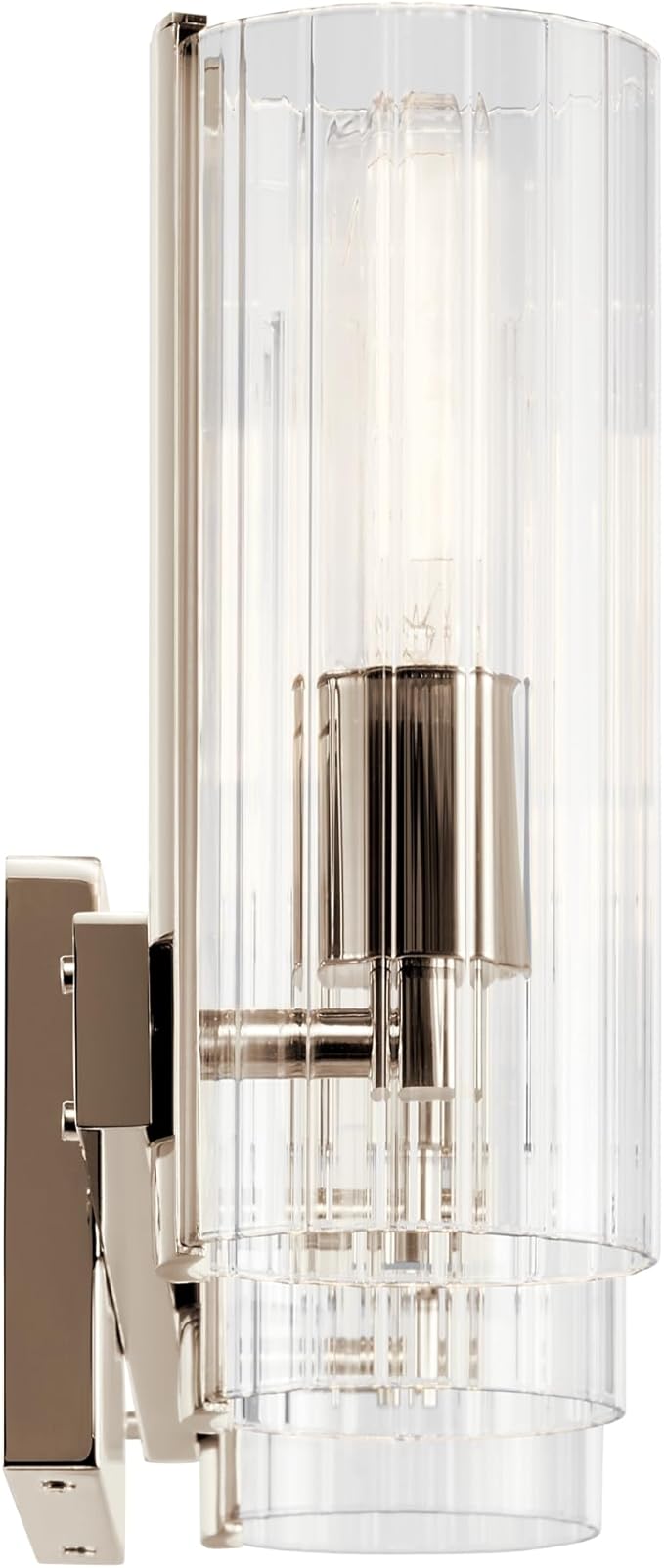 Kichler Jemsa 3 Light Vanity, Modern Light with Clear Fluted Glass in Polished Nickel for Bathroom or Powder Room (9.75" x 22.75"), 55168PN