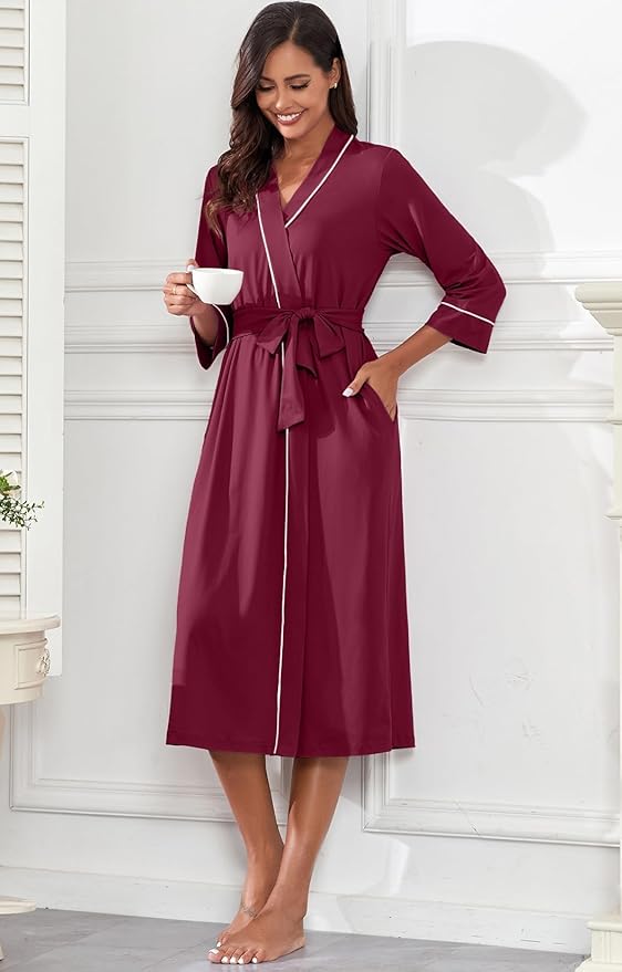 PrinStory Womens Robe Long Knit Bathrobe Lightweight Soft Robes Ladies Bath Robe