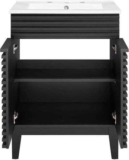 Modway Render Mid-Century Bathroom Vanity with Sink in Black White