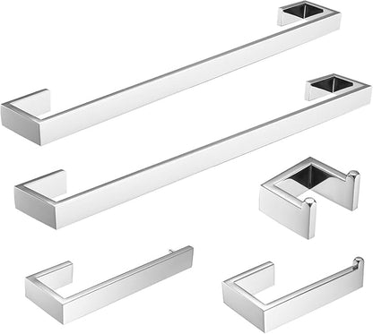 Fapully 5 Piece Bathroom Hardware Accessories Set Chrome Polish | Wall Mounted | Stainless Steel
