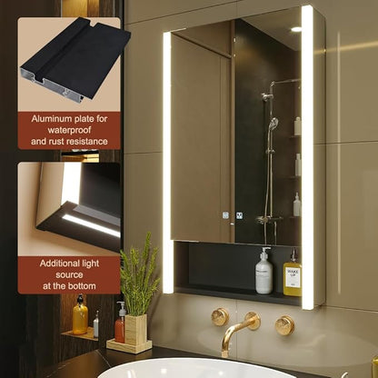 KWW LED Lighted Bathroom Medicine Cabinet with Sockets & USBs, Defogger, Dimmable, 3 Color Light Makeup Mirror, Easy to Install, Wall Mounted Cabinet (Left hinge-21 * 34)