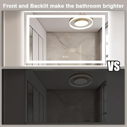 EchosLife 55"x40" Bathroom Mirror with LED Lights | Backlit + Front Lit, Anti-Fog, Stepless Dimmable, 3 Colors, Memory, Tempered Glass, UL Listed, Horizontal/Vertical