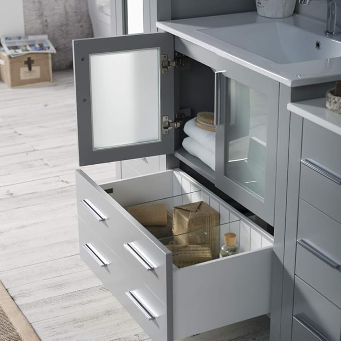 Blossom 102" Solid Wood Master Bathroom Vanity Set – Pre-Assembled Double Sink Cabinet with Storage Tower Combo & Soft Close Drawers – High End Furniture Grade Luxury Vanity in Metal Grey