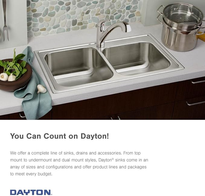 Dayton Stainless Steel 33" x 22" x 7-1/16", 2-Hole Equal Double Bowl Drop-in Sink