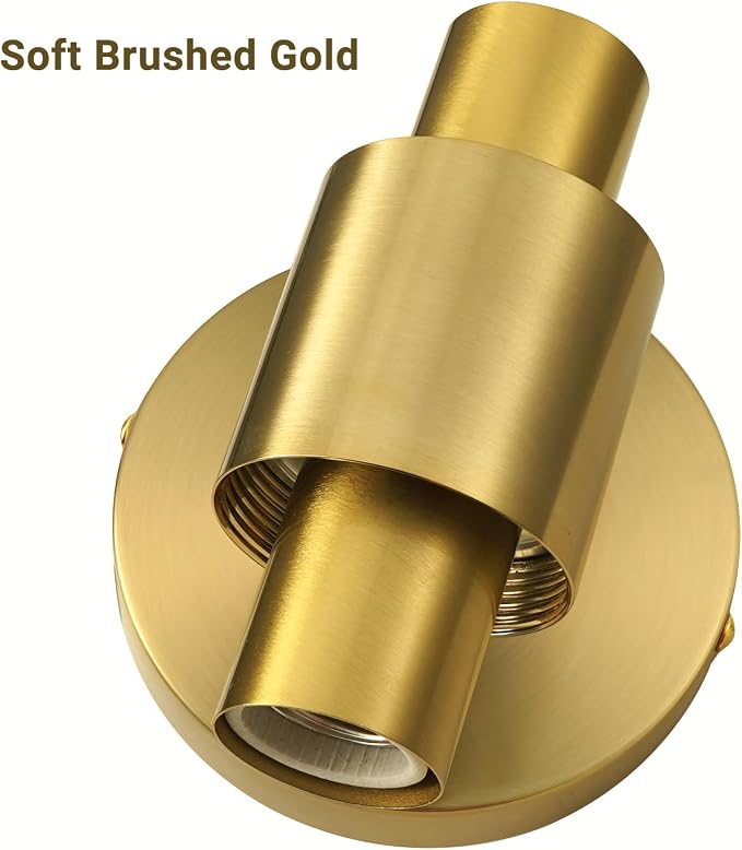Brushed Gold Wall Sconces Set of 2 (Hardwired Only), Bathroom Vanity Light Fixtures, Modern Cylinder Glass Wall Lights for Mirror 28-40 in Height, NOT Battery Operated, E26 Base (Bulbs Not Included)