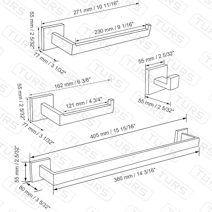 TURS 4 Pieces Bathroom Hardware Accessories Set Polished Towel Bar Set,Wall Mounted,Premium Stainless Steel.Q7CHP4-40CM