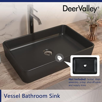 DeerValley DV-1V0010 Ally Bathroom Vessel Sink 20" Matte Black Rectangular Ceramic Bathroom Sinks