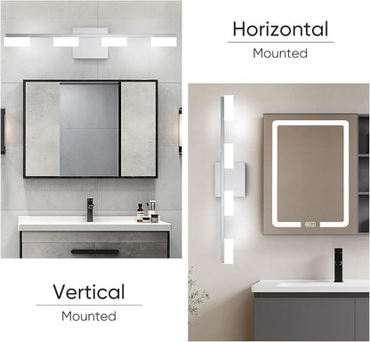 LED Modern Bathroom Light Fixtures Over Mirror, 4-Light Dimmable Vanity Lights, Chrome Acrylic Bathroom Vanity Light, 2700K-6500K Adjustable, ETL Certificated
