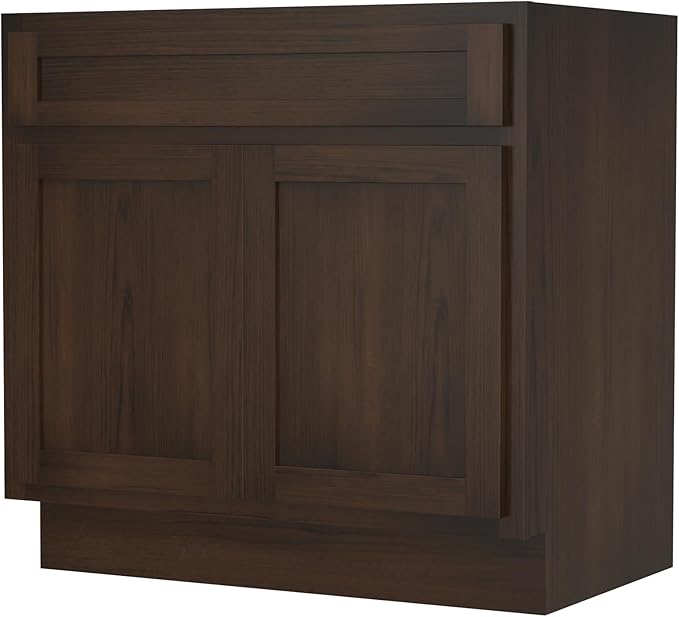 HomeBeyond 39 Inch Bathroom Vanity Base Only, Single Vanity Cabinet with Double Soft Closing Door, Composable Floor Mount Cabinets Without Top, Rustic Brown