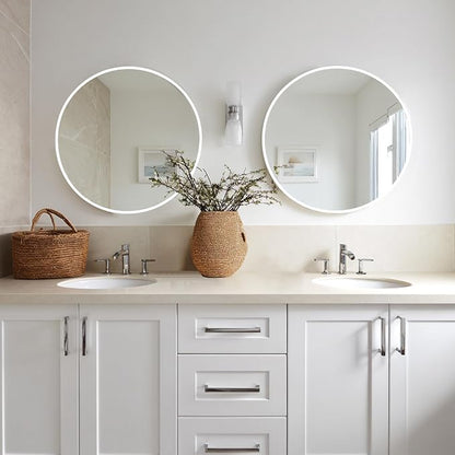 White Round Mirror 24 inch, 2 Pack Circle Mirror, Matte Metal Frame | High Definition Mirror, Waterproof, Sturdy, Circle Mirror for Bathroom, Bedroom, Entryway, Living Room, Wall Décor